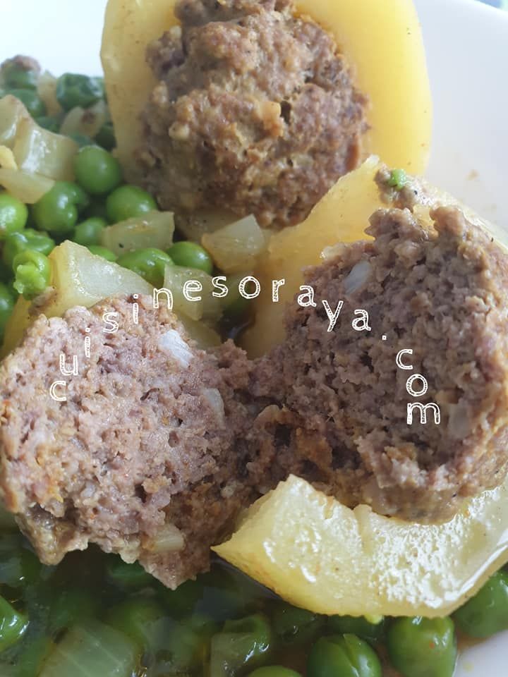 Tajine à la viande hachée, pommes de terre et petits pois