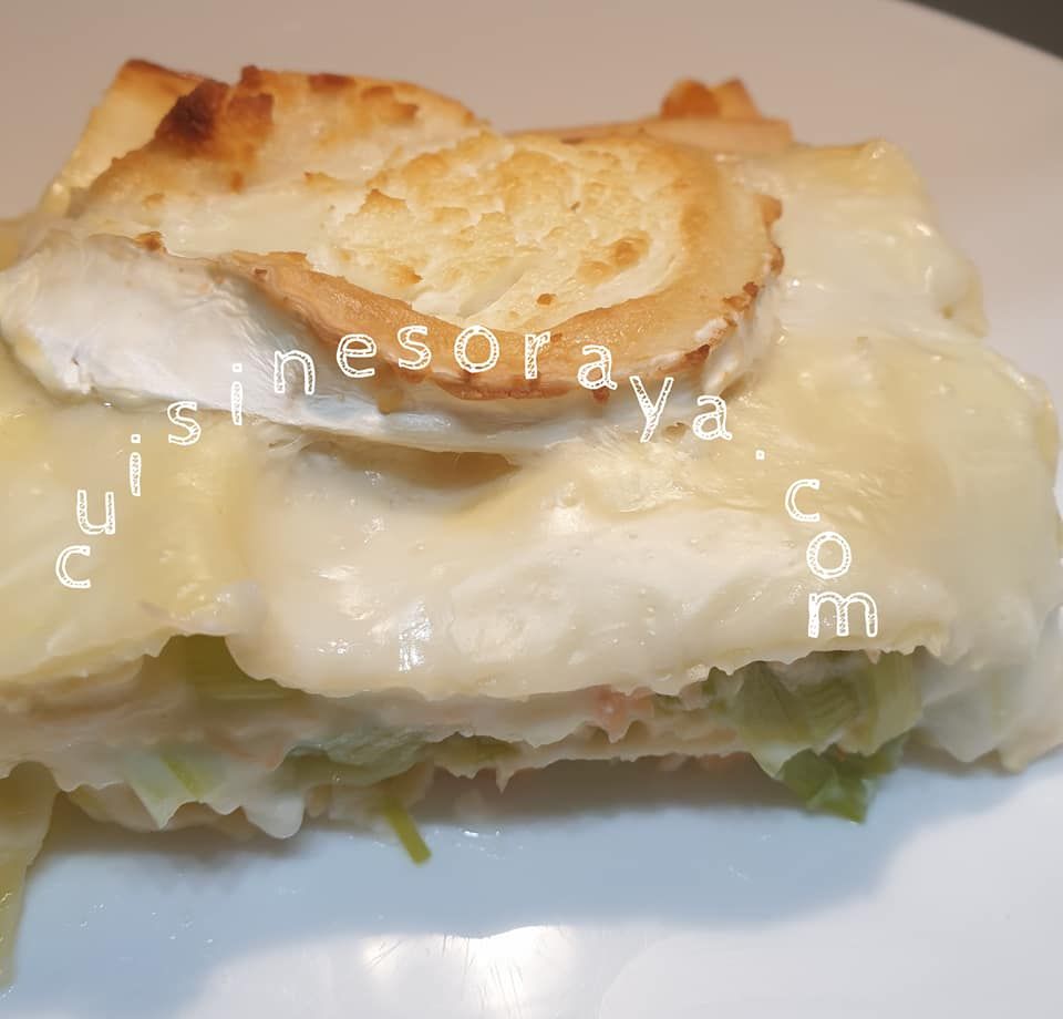 Lasagnes de poireaux, saumon et chèvre