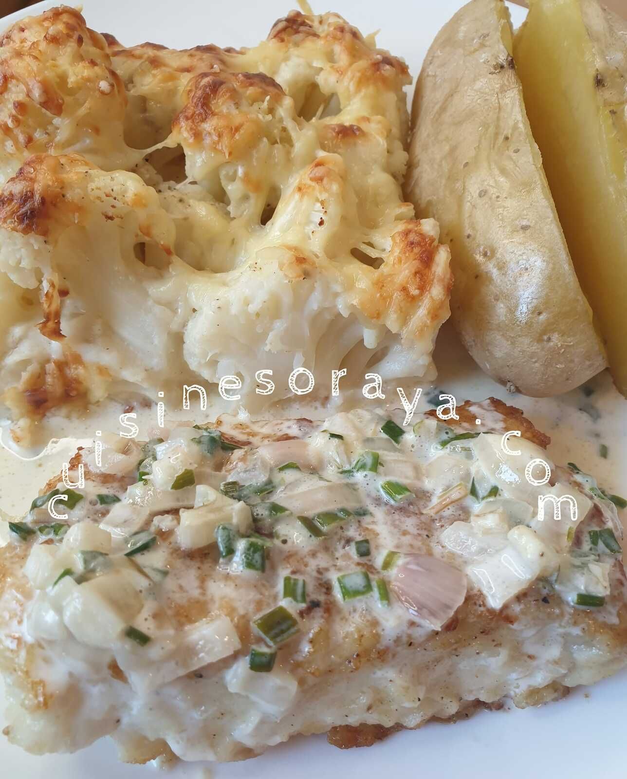 Poisson sauce à la crème de citron, ciboulette et échalote