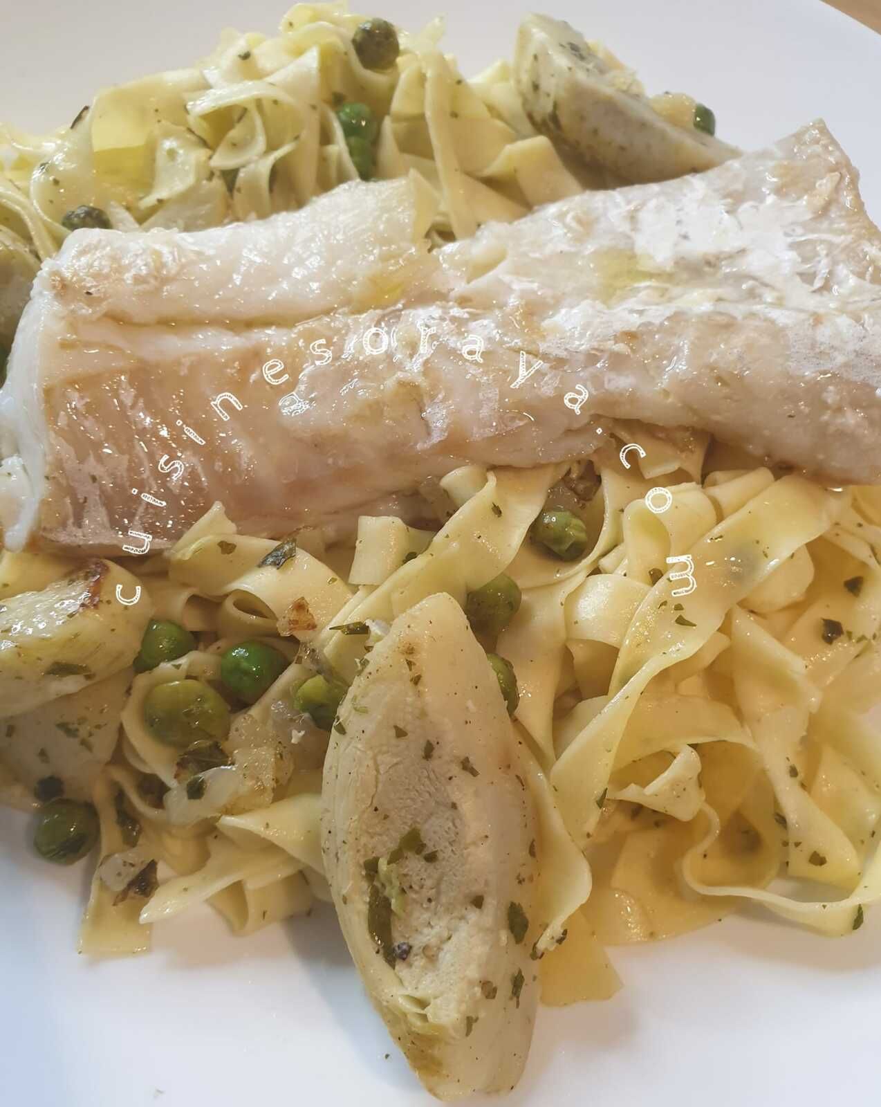 Tagliatelles aux artichauds, petits pois et sa sauce citronnées